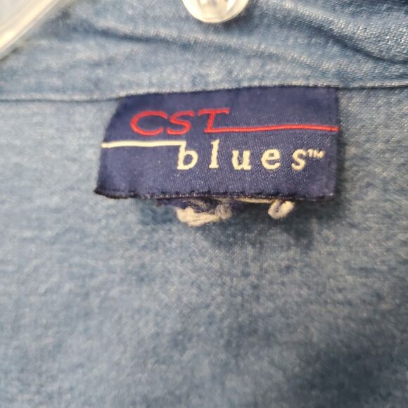 CST Blues Women's Blue Denim Embroidered Button-Up Shirt w/Microfiber Collar 4X - Picture 4 of 6